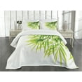 thumbnail image 1 of Ambesonne Asian Themed Quilted Bedspread Set 3 Pcs, Leaves Greenery Print, Queen Size, White and Green, 1 of 5