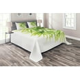 thumbnail image 1 of Ambesonne Asian Themed Quilted Coverlet 3 Pcs, Leaves Greenery Print, King Size, White and Green, 1 of 2