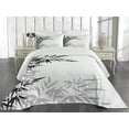thumbnail image 1 of Ambesonne Asian Themed Quilted Coverlet 3 Pcs, Monochrome Art Leaves, King Size, White and Black, 1 of 4