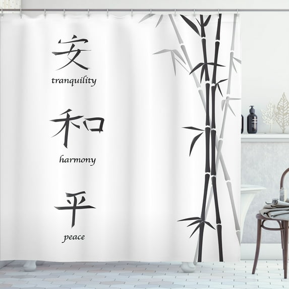Ambesonne Asian Themed Shower Curtain, Peace Concept Pattern, 69"Wx75"L, White Black