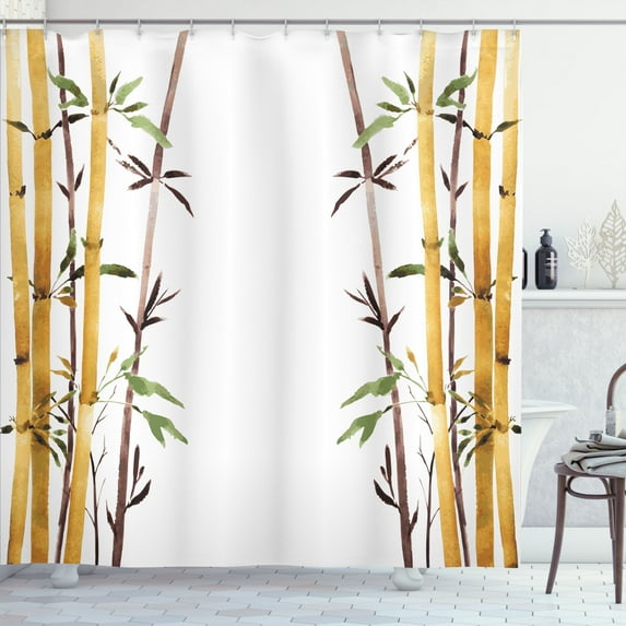 Ambesonne Asian Themed Shower Curtain, Simple Watercolor Leaf, 69"Wx75"L, White Brown Cream