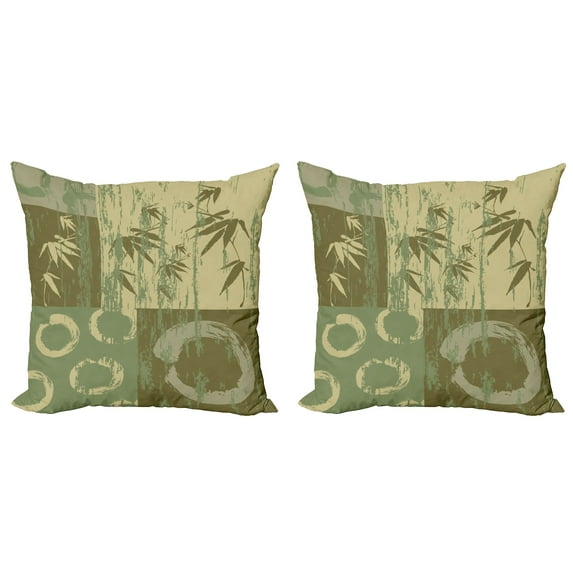 Ambesonne Asian Themed Throw Pillow Cover 2 Pack, Vintage Oriental Style, 20", Green