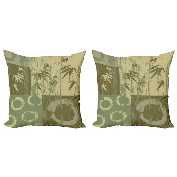 Ambesonne Asian Themed Throw Pillow Cover 2 Pack, Vintage Oriental Style, 24", Green