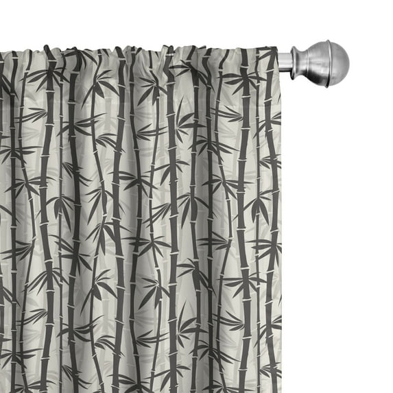 Ambesonne Asian Vibes Window Curtains, Vintage Leafy Tree Art, Each 28" W x 84" L, Charcoal Grey Cream