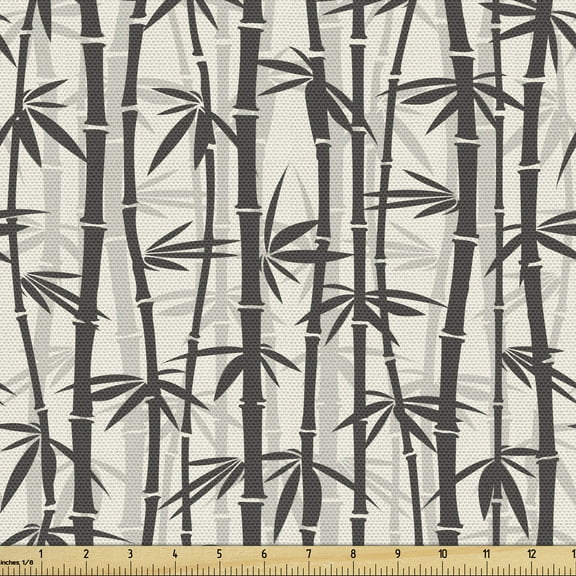 Ambesonne Asian Vibes Fabric by the Yard Upholstery, Vintage Leafy Tree Art, 1 Yard, Charcoal Grey Cream