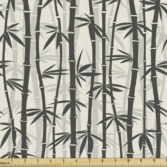 Ambesonne Asian Vibes Fabric by the Yard Upholstery, Vintage Leafy Tree Art, 5 Yards, Charcoal Grey Cream