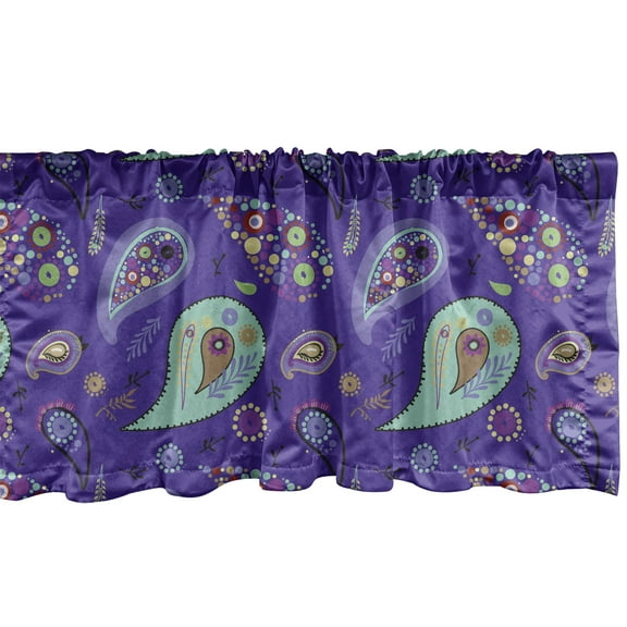 Ambesonne Asian Window Valance, Cultural Paisley Ornate Traditional Folk Design Oriental Motifs Blobs Leaves, Curtain Valance for Kitchen Bedroom Decor with Rod Pocket, 54" X 18", Violet Multicolor