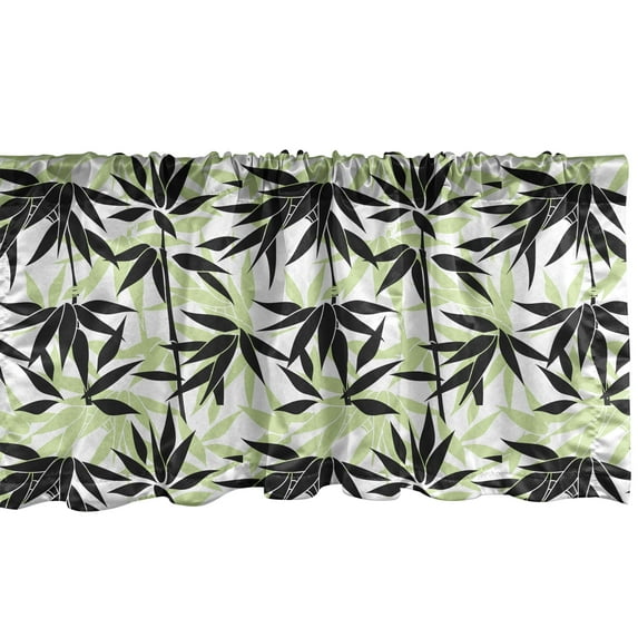 Ambesonne Asian Window Valance, Silhouettes of Eastern Bamboo Leaves Classic Chinese Nature Romantic, Curtain Valance for Kitchen Bedroom Decor with Rod Pocket, 54" X 18", Pale Green White