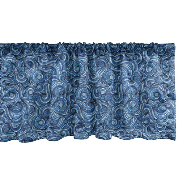 Ambesonne Asian Window Valance, Zentangle Style Circles Swirling Lines Ornate Exotic Tribal, Curtain Valance for Kitchen Bedroom Decor with Rod Pocket, 54" X 18", Pale Blue Navy Blue