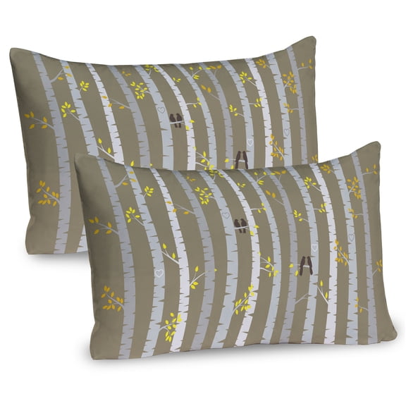 Ambesonne Aspen Tree Pillow Sham 2 Pack, Birch Trees Love Birds, 36"x20", Pale Sage Green