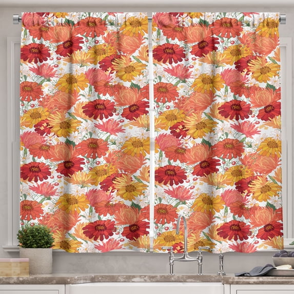 Ambesonne Aster Kitchen Curtains, Spring Revival Blooms, 55"x39", Multicolor