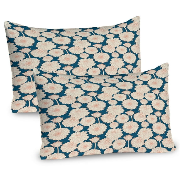 Ambesonne Aster Pillow Sham 2 Pack, Japanese Style Flower, 30"x20", Cream Dark Teal Rust