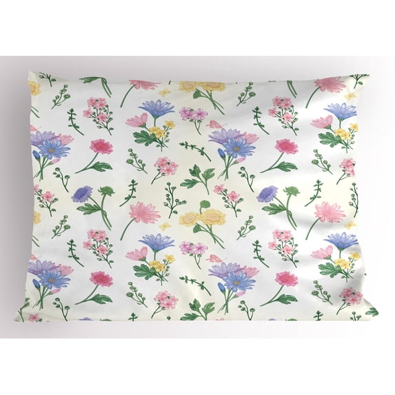 Ambesonne Aster Pillow Sham, Botanical Herbs Nature, 26" X 20", Multicolor