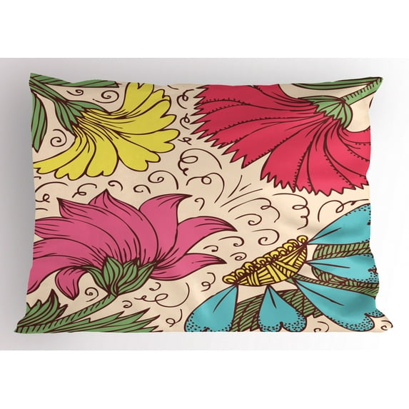 Ambesonne Aster Pillow Sham, Old Fashioned Art, 36" X 20", Multicolor
