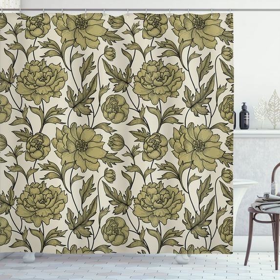 Ambesonne Aster Shower Curtain, Earth Tones Flower Petals Art, 69"Wx70"L, Khaki Eggshell