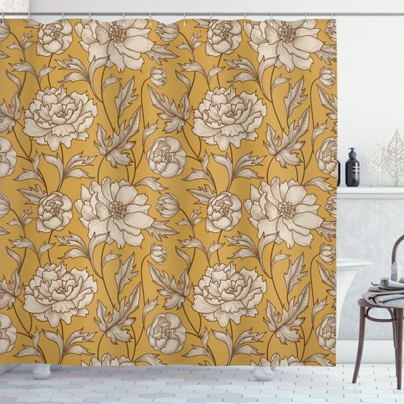 Ambesonne Aster Shower Curtain, Earth Tones Flower Petals Art, 69"Wx75"L, Earth Yellow