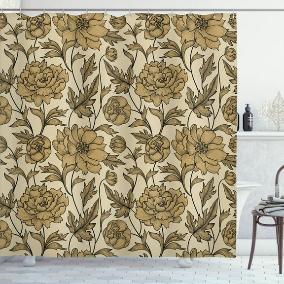Ambesonne Aster Shower Curtain, Earth Tones Flower Petals Art, 69"Wx84"L, Dark Mustard