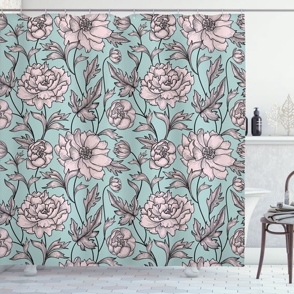 Ambesonne Aster Shower Curtain, Earth Tones Flower Petals Art, 69"Wx84"L, Seafoam Eggshell