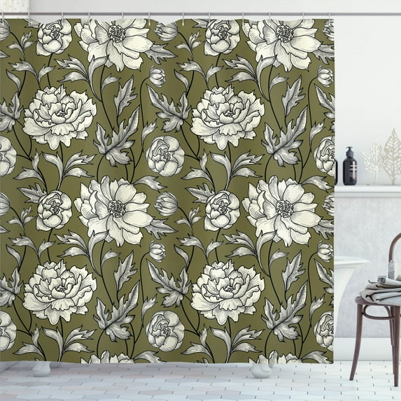 Ambesonne Aster Shower Curtain, Flower Petals Autumn Print, 69"Wx70"L, Army Green