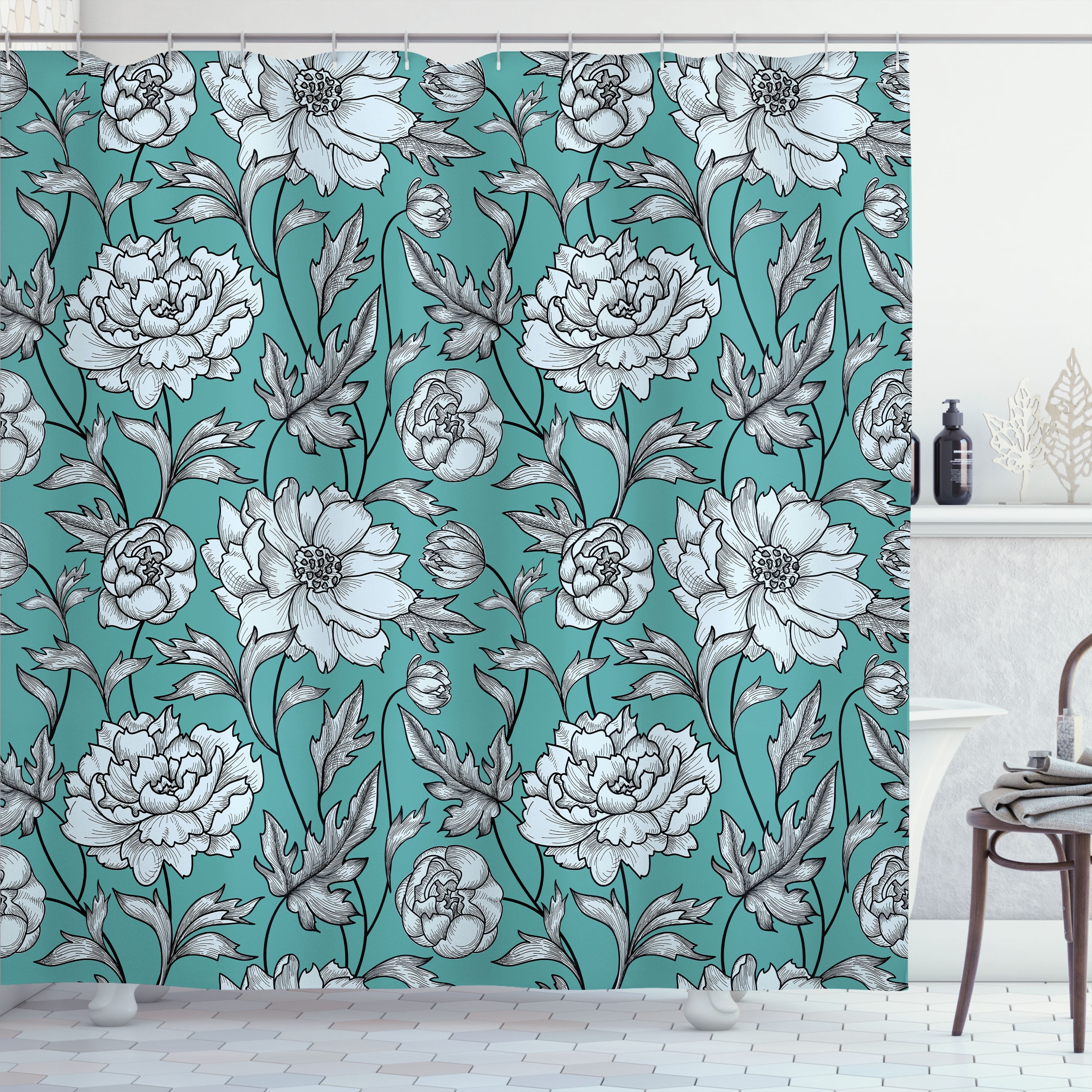 Ambesonne Aster Shower Curtain, Flower Petals Autumn Print, 69"Wx70"L