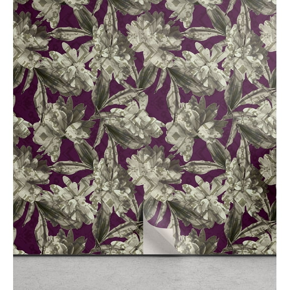 Ambesonne, Asters Peel & Stick Wallpaper for Home, Vintage Boho Garden Scene, 13"x36", Dark Magenta and Pale Green
