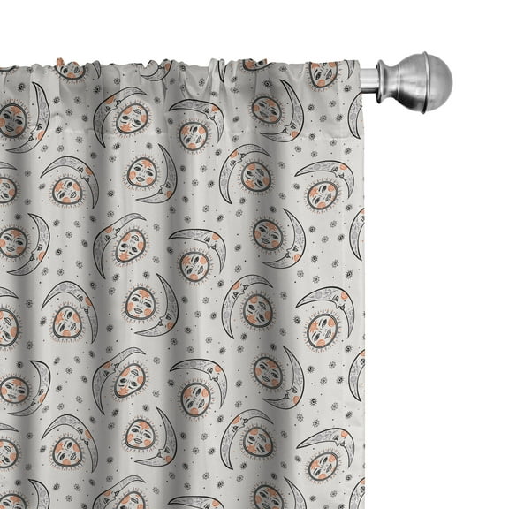 Ambesonne Astrology Curtains, Celestial Boho Plant, Pair of 28"x63", Orange Black Grey