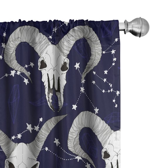 Ambesonne Astrology Curtains, Stars Goat Skull Horror, Pair of 28"x63", Dark Purple Pale Grey