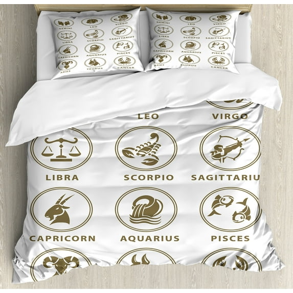 Ambesonne Astrology Duvet Cover Sets, Classic Zodiac Chart, 2-King, White Sepia