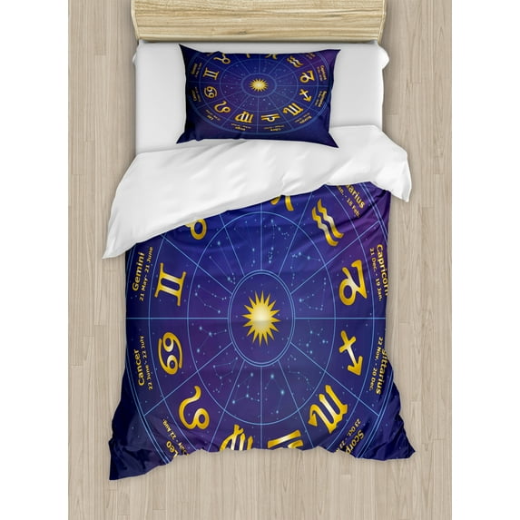 Ambesonne Astrology Duvet Cover Sets, Horoscope Birth Dates, 2-Twin, Royal Blue and Yellow