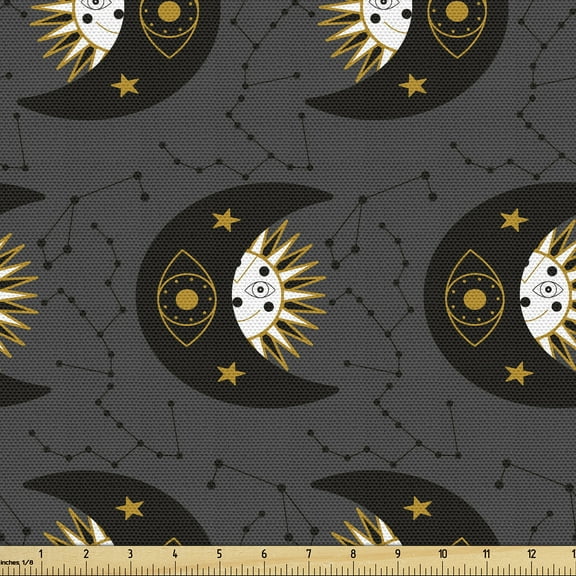 Ambesonne Astrology Fabric by the Yard Upholstery, Constellation Moon Sun, 3 Yards, Pale Coffee and Dark Grey