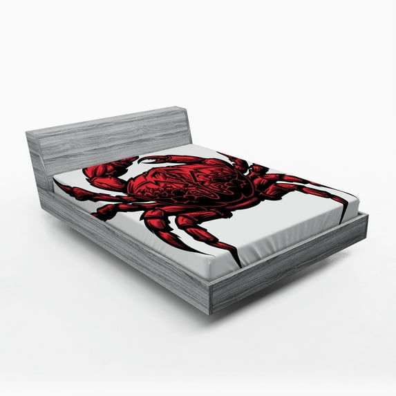 Ambesonne Astrology Fitted Sheet, Cancer Zodiac Sign, Queen Size, Red Black