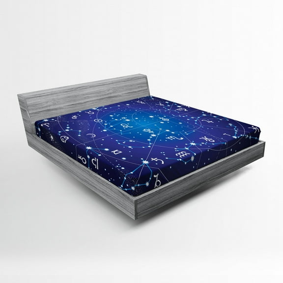 Ambesonne Astrology Fitted Sheet, Constellation Zodiac, Full Size, Dark Blue