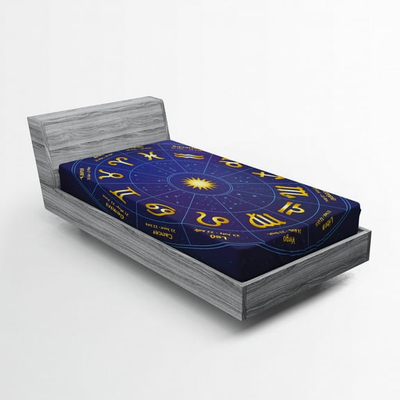 Ambesonne Astrology Fitted Sheet, Horoscope Birth Dates, Twin Size, Royal Blue and Yellow