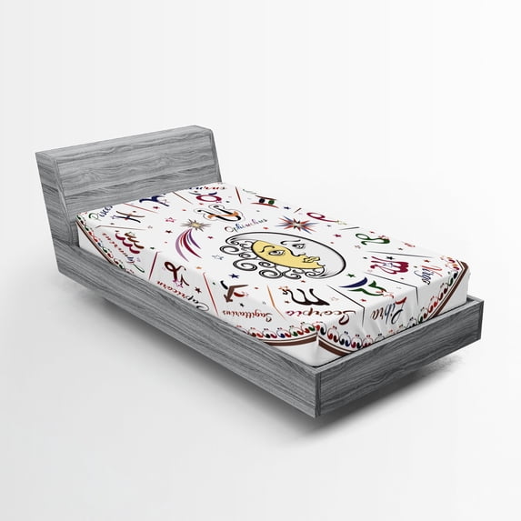 Ambesonne Astrology Fitted Sheet, Moon Sun and Signs, Twin Size, Multicolor