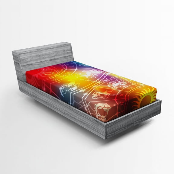 Ambesonne Astrology Fitted Sheet, Rainbow Colored Chart, Twin XL Size, Multicolor