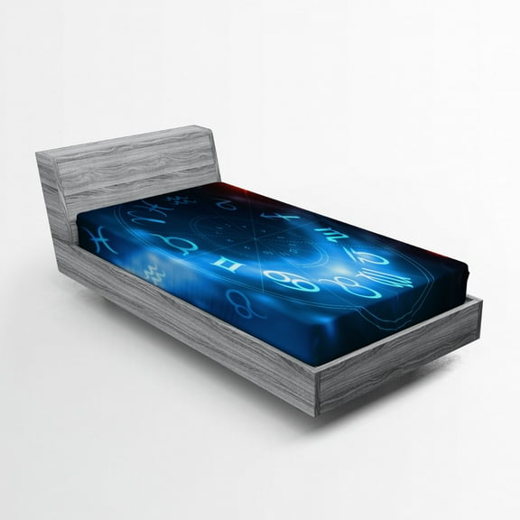 Ambesonne Astrology Fitted Sheet, Signs Virgo Scorpio, Twin Size, Blue White and Red