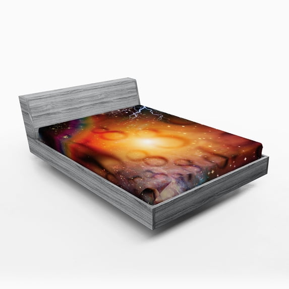 Ambesonne Astrology Fitted Sheet, Universe and Electricity, Full Size, Multicolor