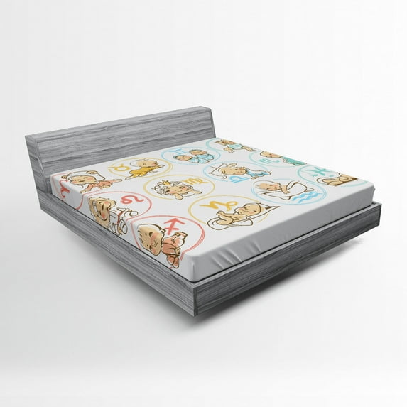 Ambesonne Astrology Fitted Sheet, Zodiac Signs Design, Queen Size, Multicolor