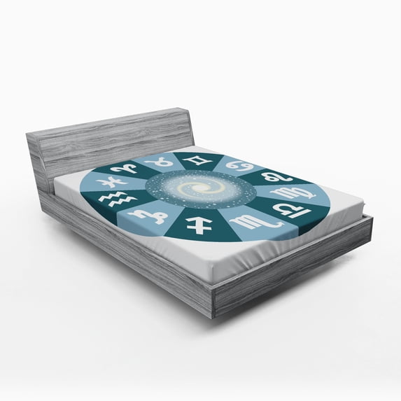 Ambesonne Astrology Fitted Sheet, Zodiac Universe Signs, Full Size, Green