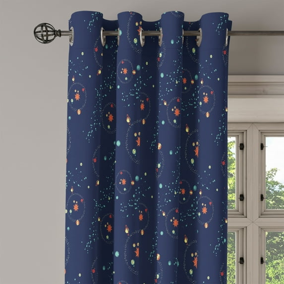 Ambesonne Astrology Grommet Curtain Single Panel, Galaxy Mystic Universe, 50"x60", Turquoise Dark Blue