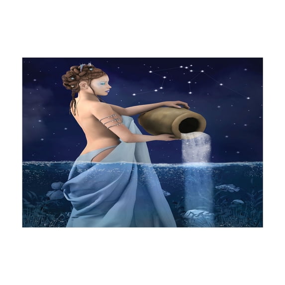 Ambesonne Astrology Jigsaw Puzzle, Aquarius Lady with Pail, Heirloom-Quality Fun Activity for Family Durable Cardboard, 1000 pcs, Blue Dark Blue