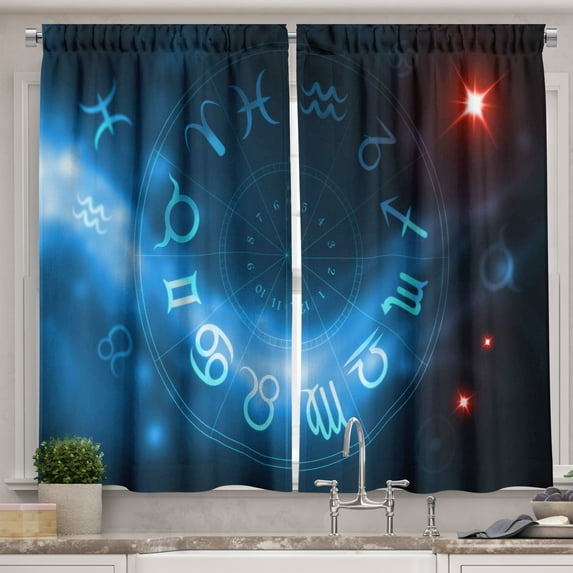 Ambesonne Astrology Kitchen Curtains, Signs Virgo Scorpio, 55"x45", Blue White and Red