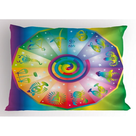 Ambesonne Astrology Pillow Sham, Hippie Style Zodiac, 26" X 20", Multicolor