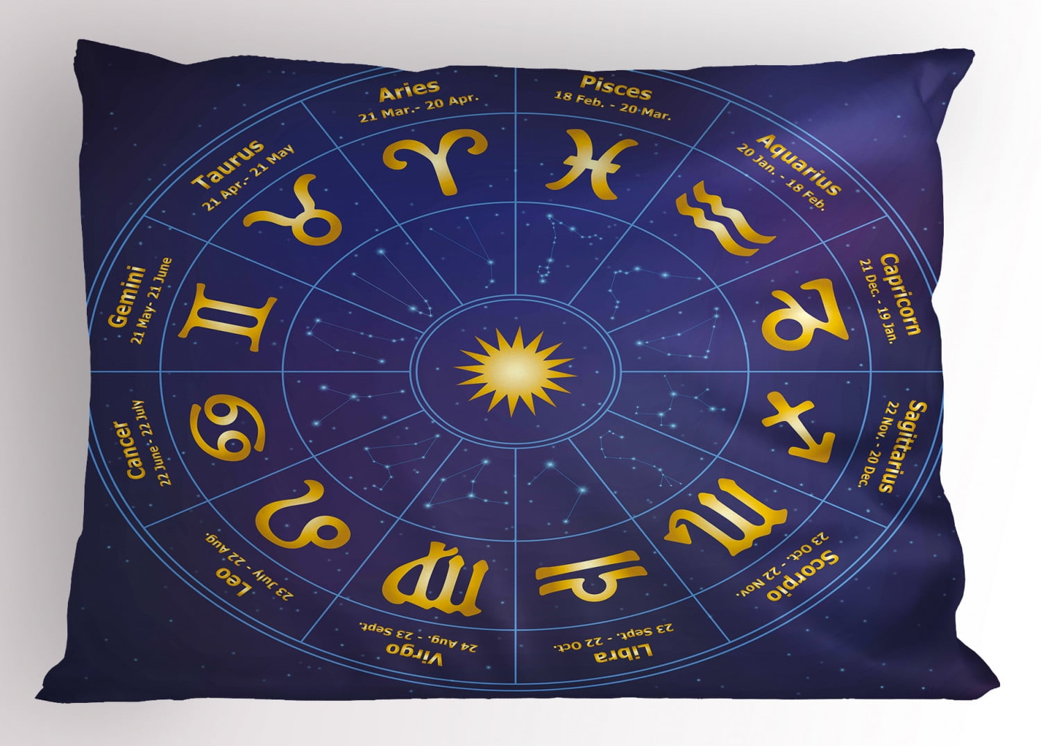 Astrology Zodiac Signs Blue and Yellow Pillow Sham