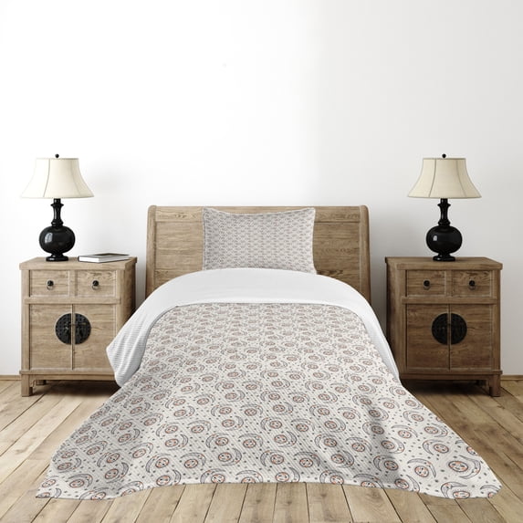 Ambesonne Astrology Quilted Bedspread Set 2 Pcs, Celestial Boho Plant, Twin Size, Orange Black Grey