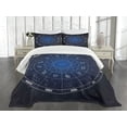 thumbnail image 1 of Ambesonne Astrology Quilted Bedspread Set 3 Pcs, Zodiac Dates in Space, King Size, Dark Blue and White, 1 of 5