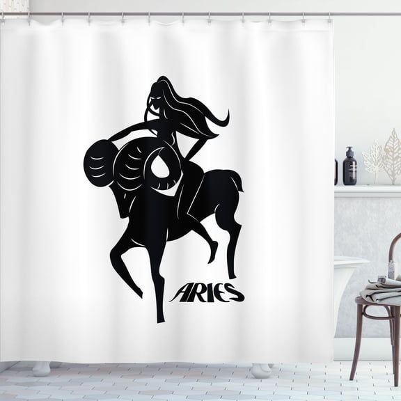 Ambesonne Astrology Shower Curtain, Aries Zodiac Sign Art, 69"Wx84"L, Charcoal Grey and White