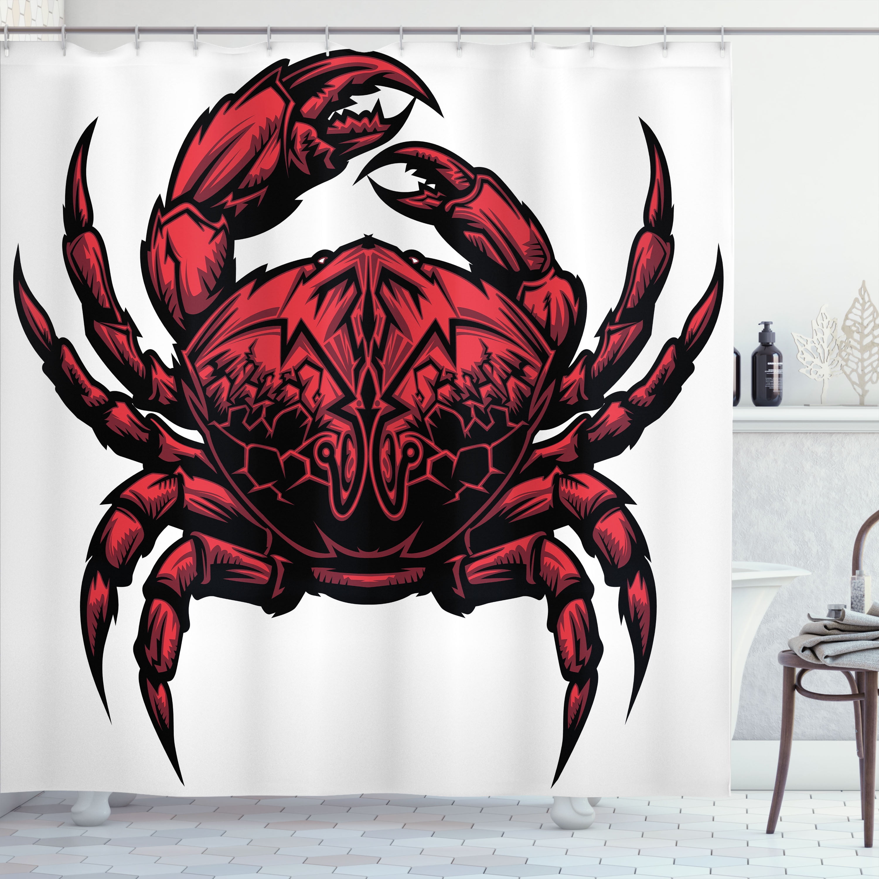 Ambesonne Astrology Shower Curtain, Cancer Zodiac Sign, 69Wx75L, Red  Black 