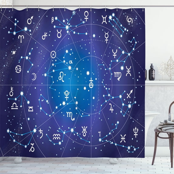 Ambesonne Astrology Shower Curtain, Constellation Zodiac, 69"Wx84"L, Dark Blue