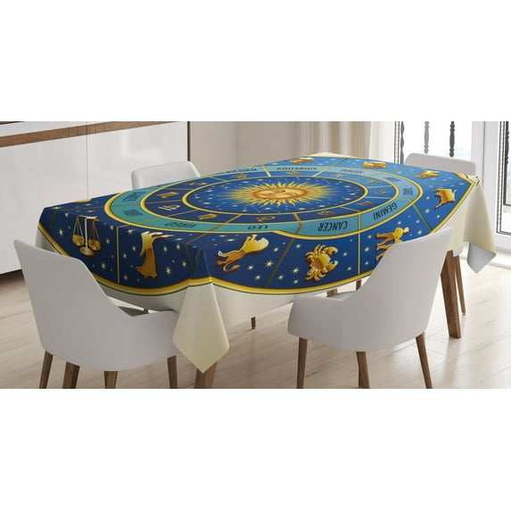 Ambesonne Astrology Tablecloth Rectangular Table Cover, Astrological Signs, 52"x70", Blue Yellow and Cream